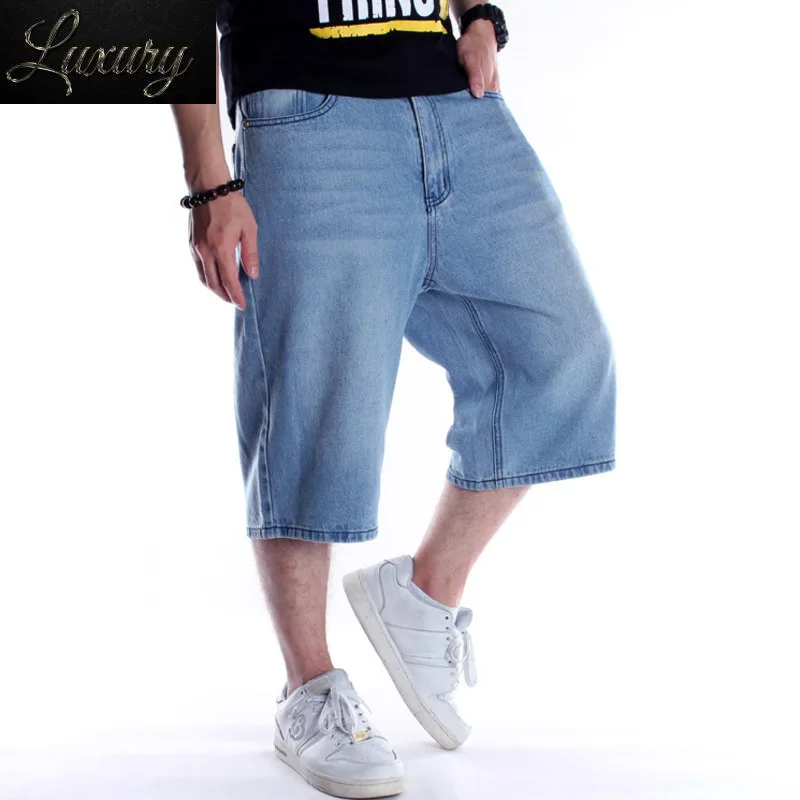 Джинсовые Короткие Мужские брюки длиной 3/4, Мужские Прямые, Плюс Размер 46, Летние Свободные Бриджи, Винтажные уличные брюки в стиле хип-хоп, Джинсовые шорты
