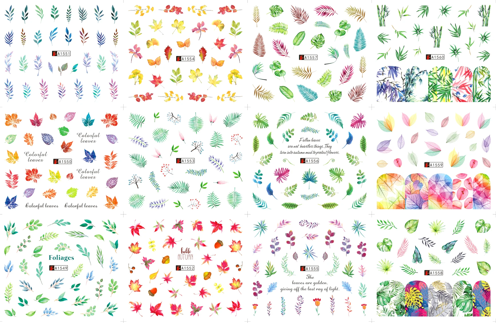 12 Листов Водоотталкивающая Наклейка для ногтей, Цветочный Лист, Дерево, Зеленый, Простой Летний Слайдер 