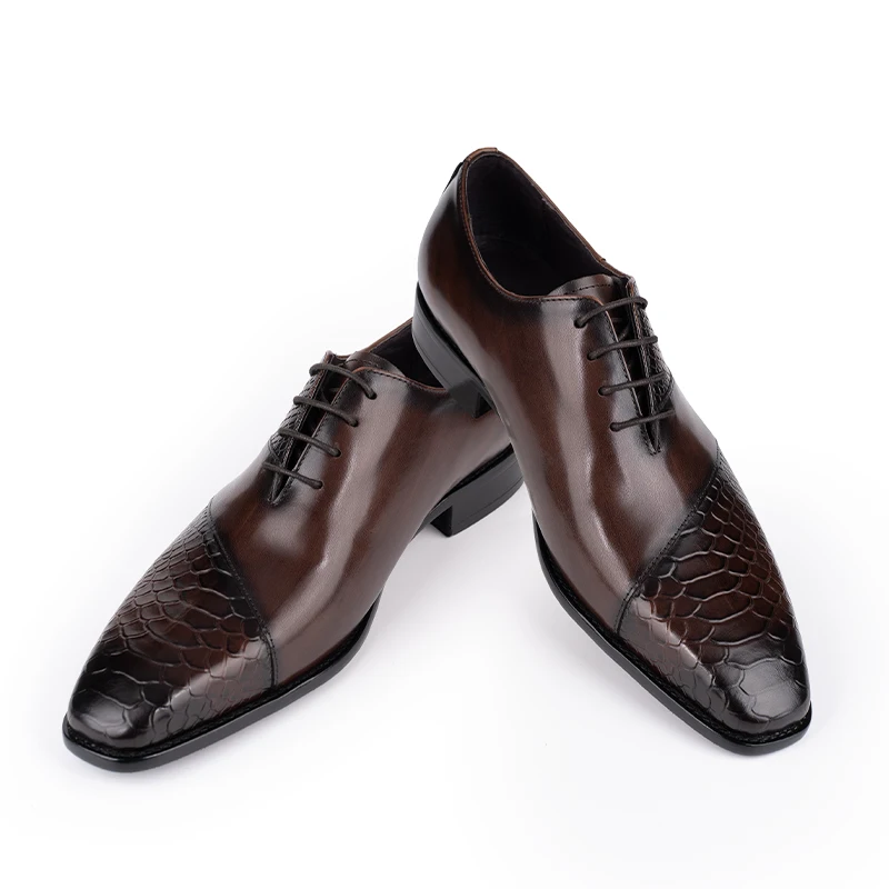 Мужские Модные модельные туфли ручной работы, роскошные кожаные туфли-оксфорды, повседневная мужская деловая Повседневная офисная обувь кофейно-черного цвета Изображение 0 