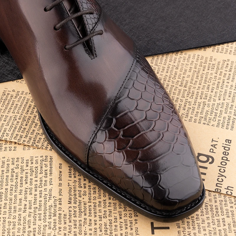 Мужские Модные модельные туфли ручной работы, роскошные кожаные туфли-оксфорды, повседневная мужская деловая Повседневная офисная обувь кофейно-черного цвета Изображение 3 
