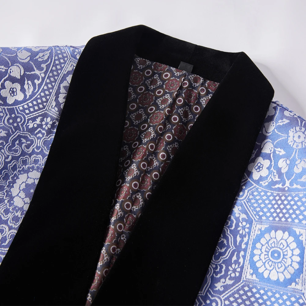 Синий мужской черный бархатный костюм с лацканами для свадьбы, блейзеры для жениха, приталенные смокинги для жениха из 2 предметов, костюм Homme (пальто + брюки) Изображение 4 