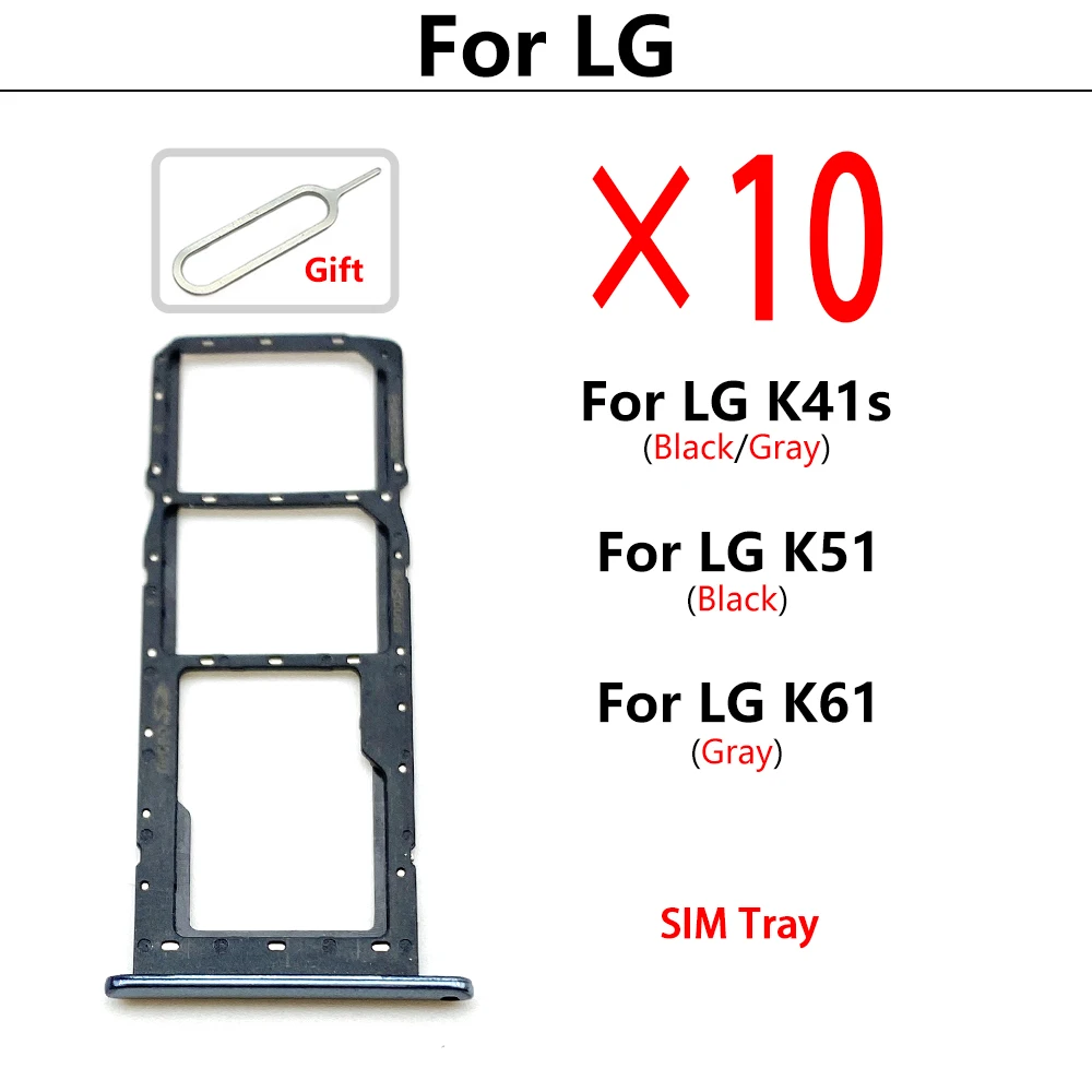 10 шт. Для LG K41S/K51/K61 Sim-карта с двумя Картами, Гнездо для мобильного Телефона, Лоток, Держатель для Считывания, Замена Лотка для sim-порта, Запасные Части
