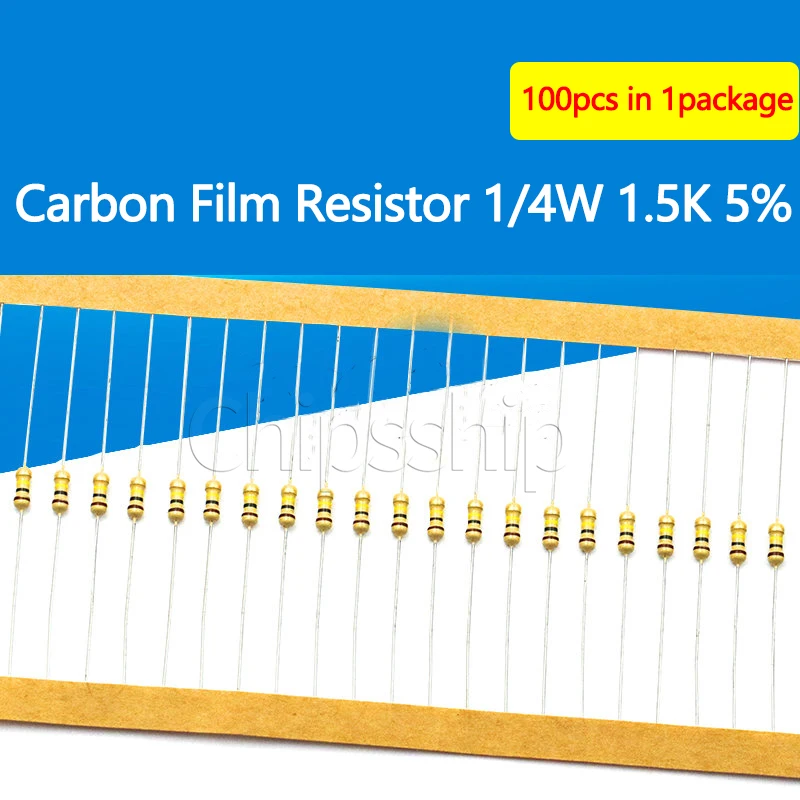 Карбоновый пленочный резистор 1,4 Вт 1,5 К 5% Четырехцветный кольцевой резистор (100 шт)