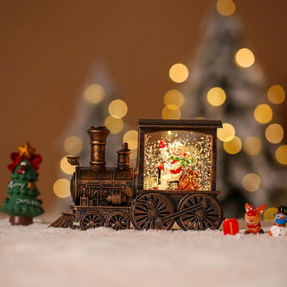 Рождественские украшения Очаровательные светодиодные украшения для Рождественского поезда с фигурками Снеговика Санта-Клауса, заполненными водой, украшение рабочего стола