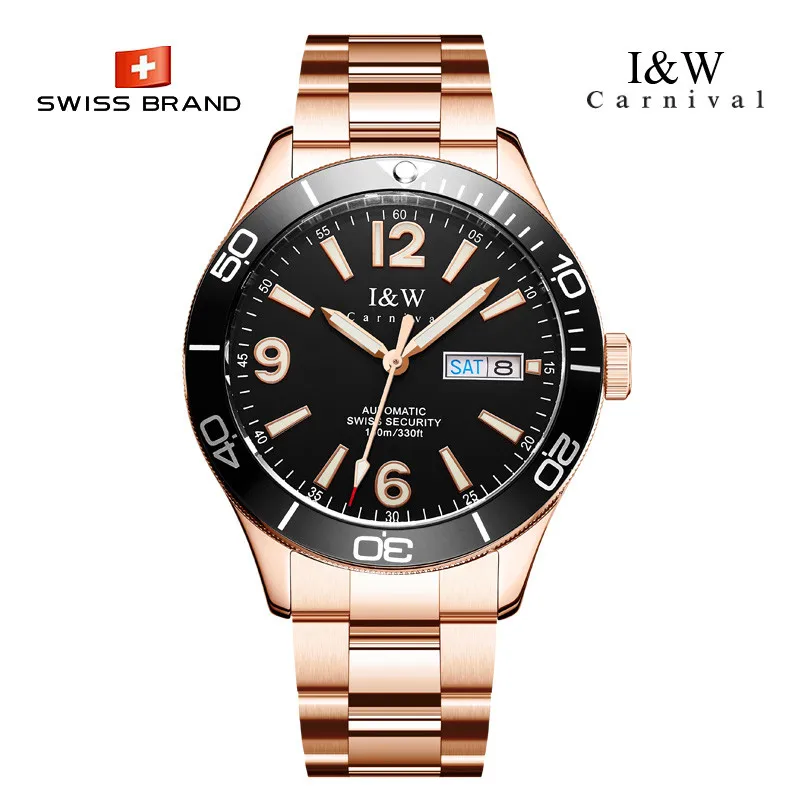 Люксовый бренд I & W Carnival Япония MIYOTA Автоматические механические мужские часы 100 м Водонепроницаемый сапфировый светящийся с автоматической датой C534-1 Изображение 2 