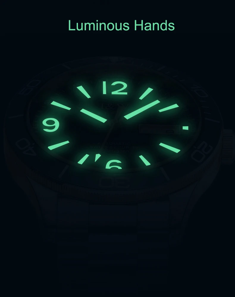 Люксовый бренд I & W Carnival Япония MIYOTA Автоматические механические мужские часы 100 м Водонепроницаемый сапфировый светящийся с автоматической датой C534-1 Изображение 3 