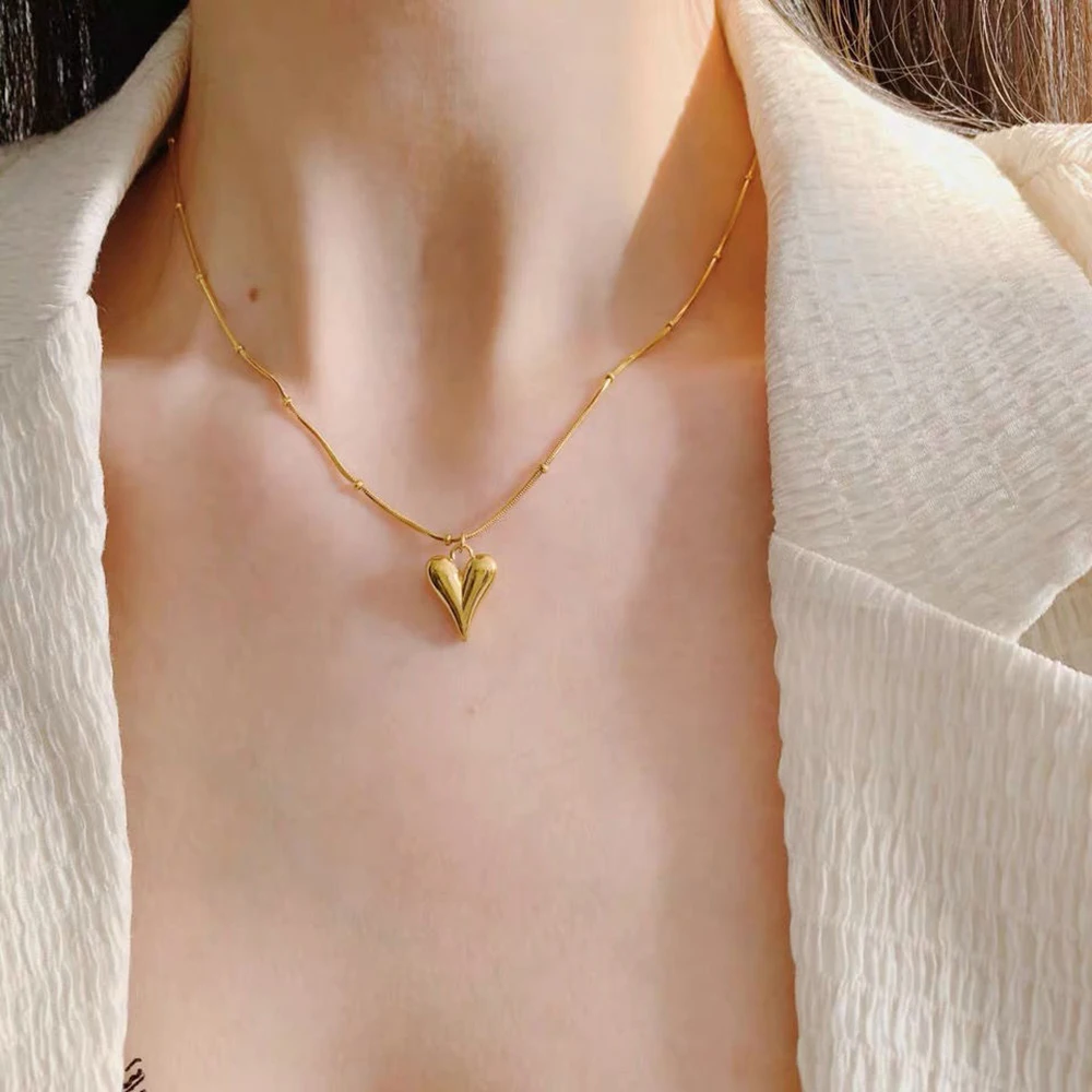 IPARAM Золотого цвета, ожерелье с подвеской в форме сердца из нержавеющей стали для женщин, цепочка из бисера, Минималистичные Ожерелья, Модные Ювелирные изделия