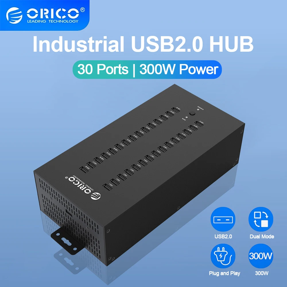 USB-концентратор ORICO 30 портов USB 2.0 разветвитель для совместимого с TF SD кард-ридера данных с U-диска Репликация тестовой партии данных мощностью 300 Вт