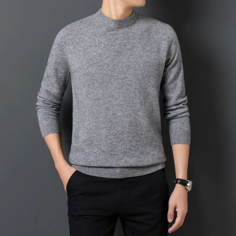 2023 Осенне-зимний новый мужской вязаный пуловер с круглым вырезом, свитер, Модный повседневный однотонный базовый свитер с круглым вырезом Изображение 1 