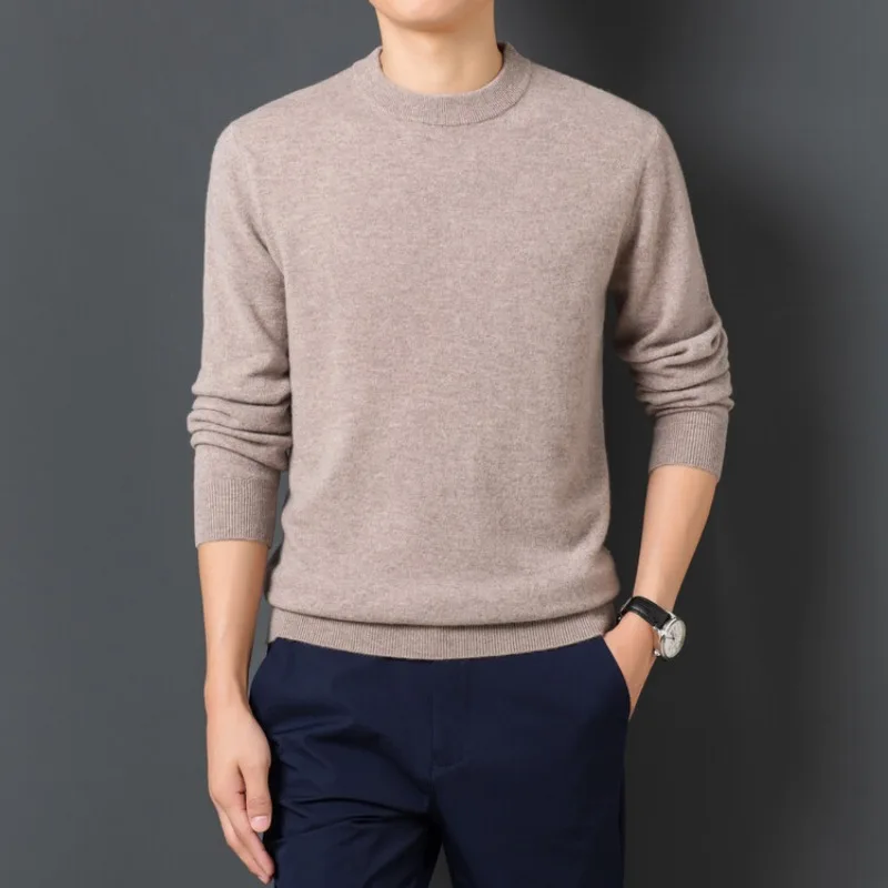 2023 Осенне-зимний новый мужской вязаный пуловер с круглым вырезом, свитер, Модный повседневный однотонный базовый свитер с круглым вырезом Изображение 5 
