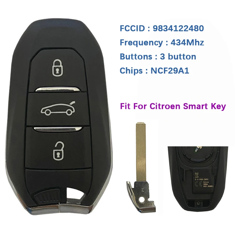 CN016043 Оригинальный 3-Кнопочный Смарт-ключ Для Citroen Remote Частота 434 МГц NCF29A1M AES Чип VA2 Blade Номер детали 9834122480