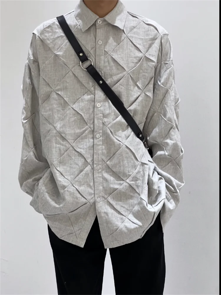 Оригинальный дизайн серебристо-серая плиссированная рубашка с длинным рукавом квадратная плиссированная рубашка плюс размер пальто