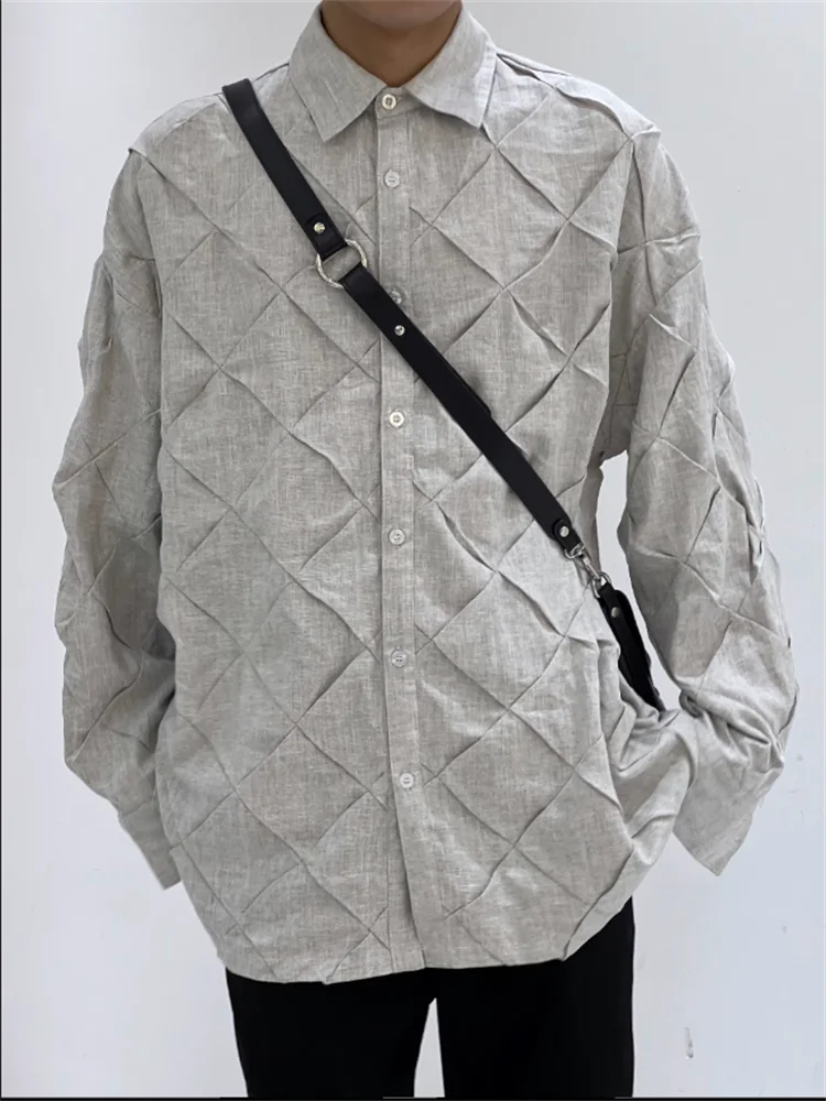 Оригинальный дизайн серебристо-серая плиссированная рубашка с длинным рукавом квадратная плиссированная рубашка плюс размер пальто Изображение 1 