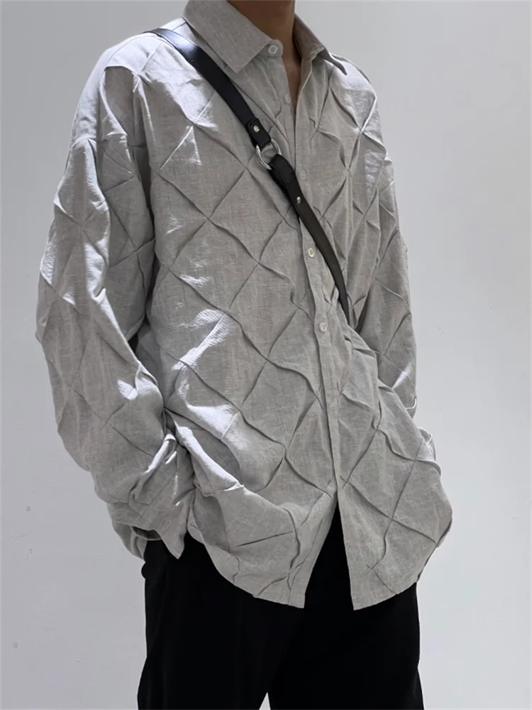 Оригинальный дизайн серебристо-серая плиссированная рубашка с длинным рукавом квадратная плиссированная рубашка плюс размер пальто Изображение 2 