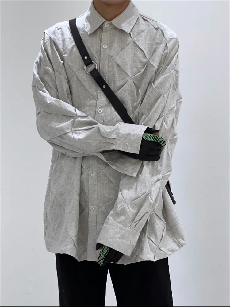 Оригинальный дизайн серебристо-серая плиссированная рубашка с длинным рукавом квадратная плиссированная рубашка плюс размер пальто Изображение 4 