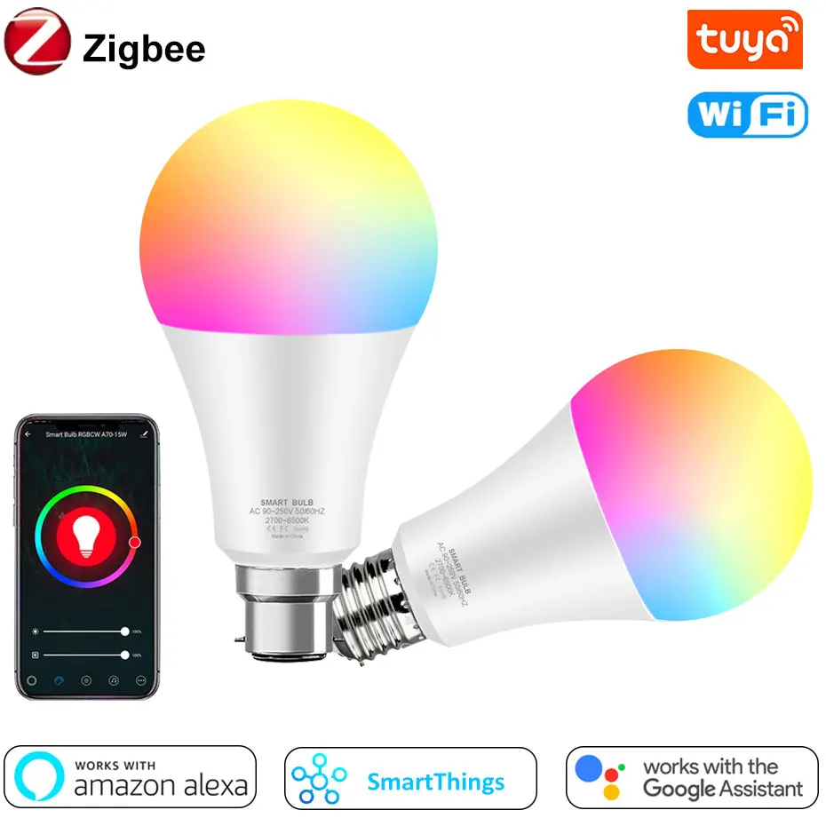 Zigbee 3,0 Светодиодная Умная лампа 18 Вт RGB + WW + CW E27 B22 Tuya Умный Дом Светодиодная Лампа Совместима С Alexa Google Home Голосовое Управление