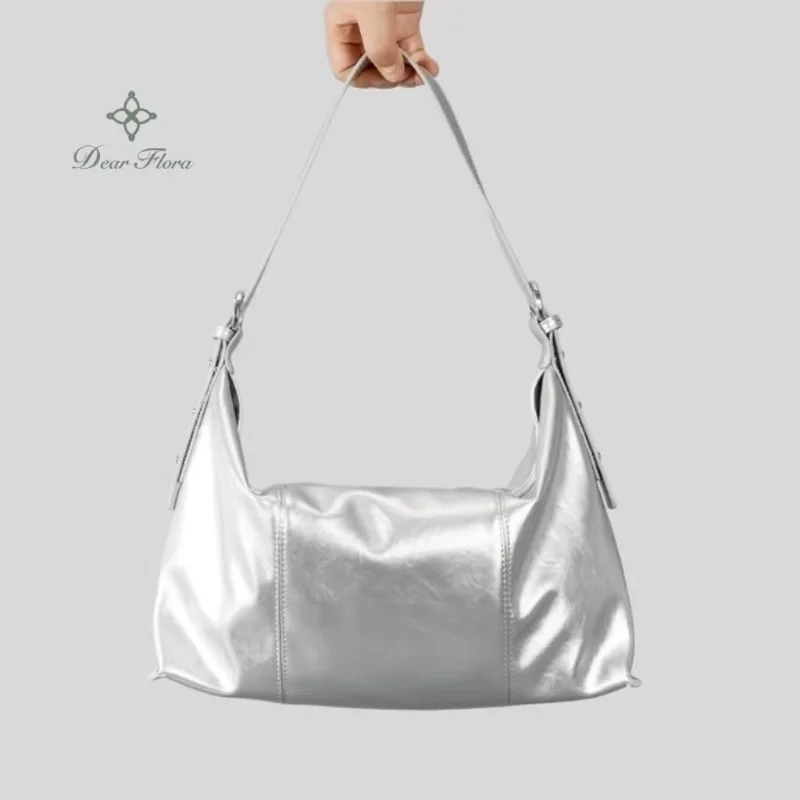 Женские новые Серебристые Универсальные большие сумки через плечо Из мягкой кожи, повседневная сумка-бродяга Большой емкости, Модные дизайнерские Роскошные сумки Y2k