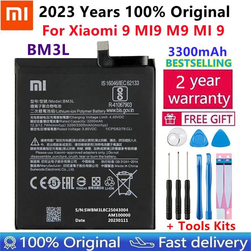 100% Оригинальная сменная батарея для Xiaomi 9 MI9 M9 MI 9 BM3L, натуральная батарея для телефона, 3300 мАч, с инструментами