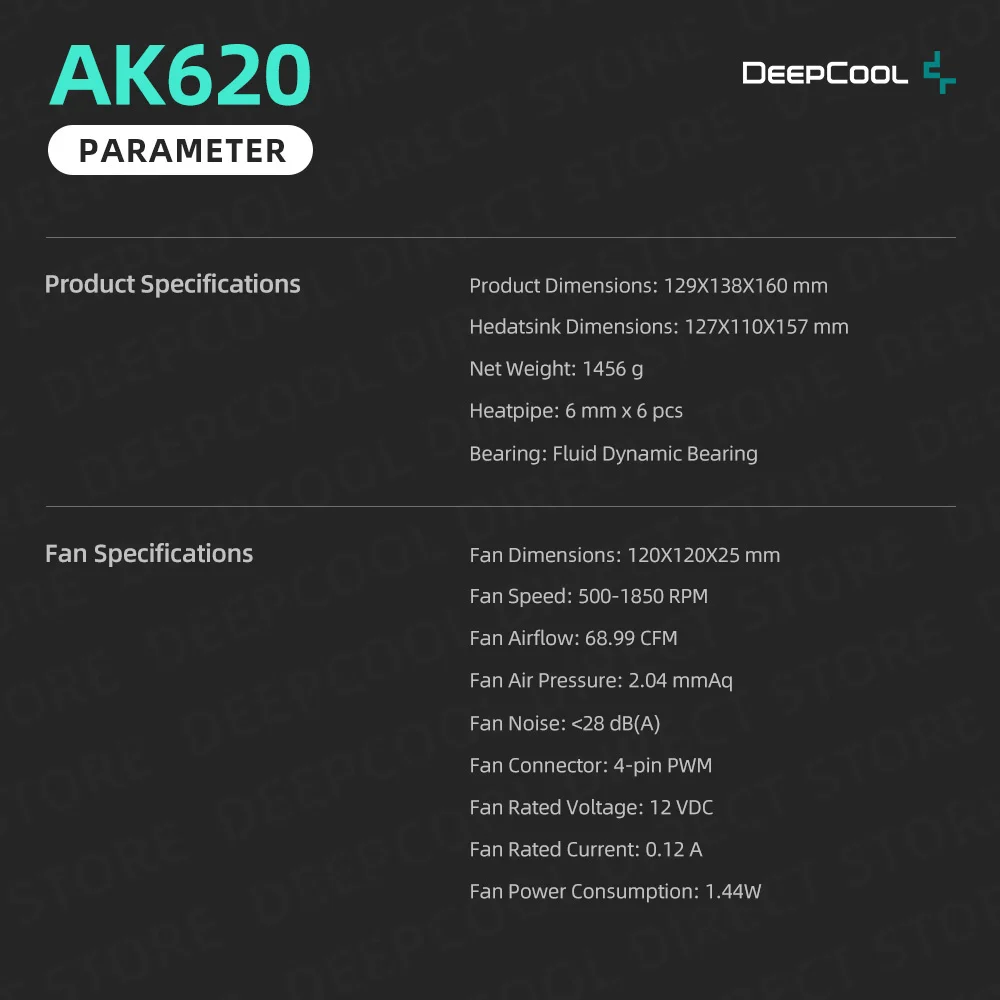 Воздушный охладитель DeepCool AK620 1850 об/мин PWM CPU с Двойным вентилятором 12 см и 6 Тепловыми Трубками Для Охлаждения чипов Радиатора Intel/AMD Enfriador de CPU Изображение 5 