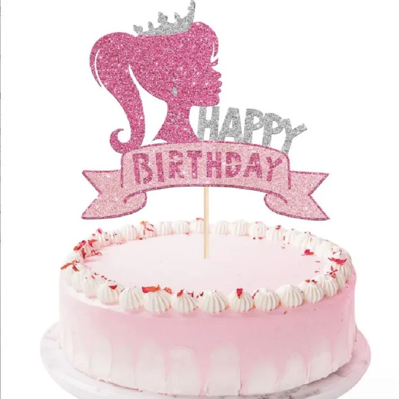 Барби, Розовая Корона для девочек, флэш-Топперы для торта, Украшения для Дня рождения, женские украшения для детей на 1-ю и 2-ю вечеринки, подарки для детей