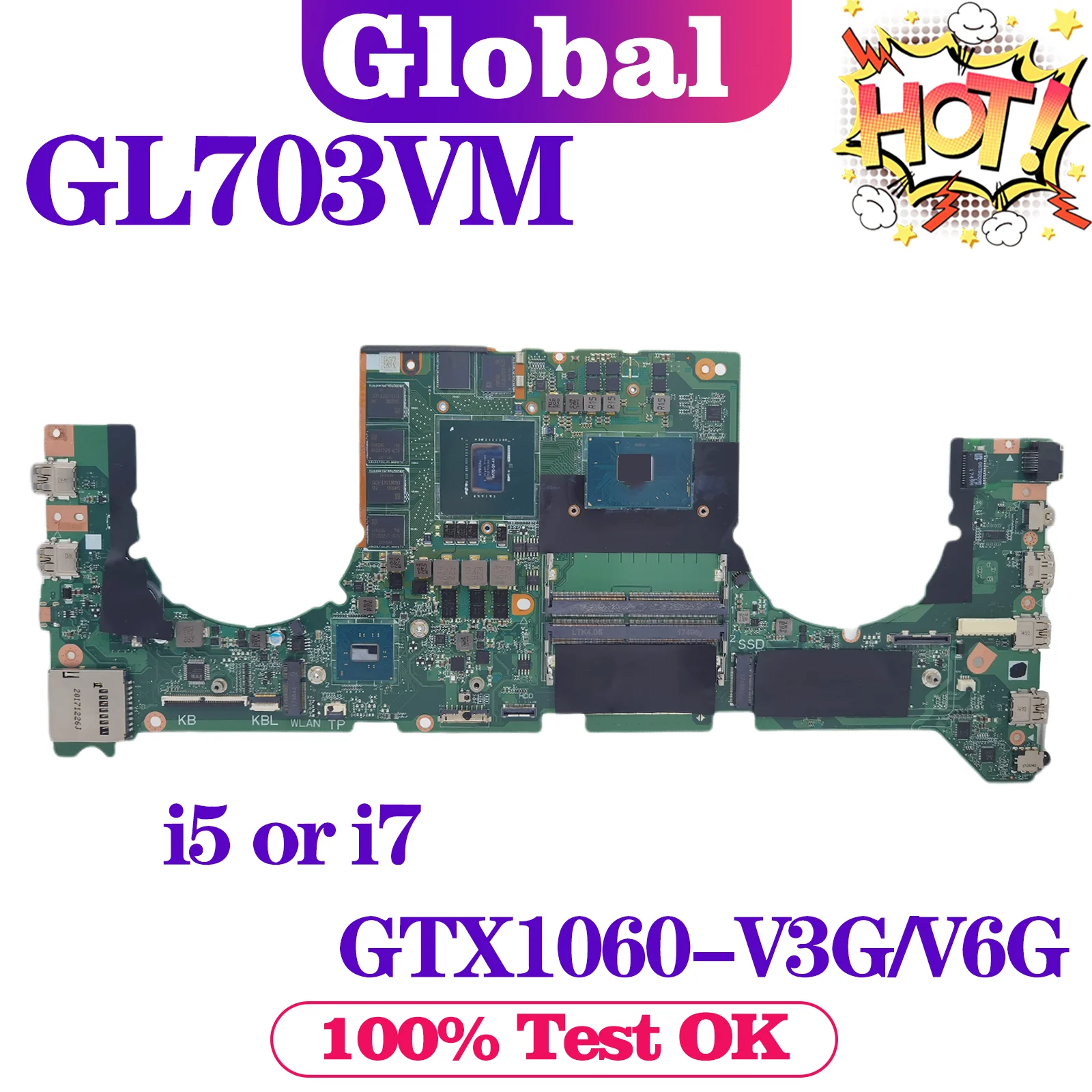 KEFU DABKNMB1AA0 Материнская плата Для ноутбука ASUS ROG GL703VM Материнская плата i5 i7 7-го поколения GTX1060-3G/6G ОСНОВНАЯ ПЛАТА