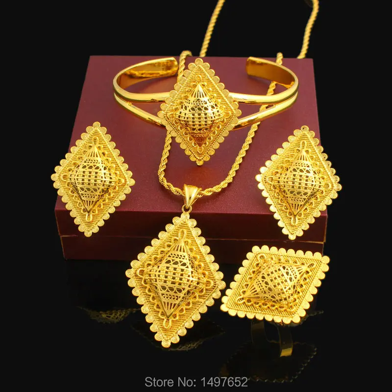 Новый Набор украшений с Эфиопским крестом, ожерелье/Подвеска/серьги/кольцо/браслет из золота 24 К, африканский свадебный набор для новобрачных
