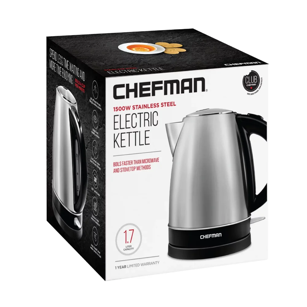 Электрический чайник Chefman из нержавеющей стали, Поворотное основание на 360 °, Автоматическое отключение, Не содержит BPA, 1,7 литра, Электрический чайник мощностью 1500 Вт Изображение 5 