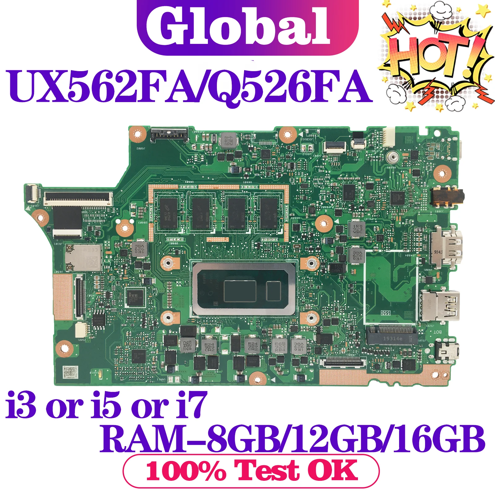 KEFU Материнская плата UX562F Для ASUS UX562FAC UX562FA Q526FA Q526FAC Материнская плата ноутбука i3 i5 i7 8-10-го поколения оперативная память-8 ГБ/12 Гб/16 ГБ