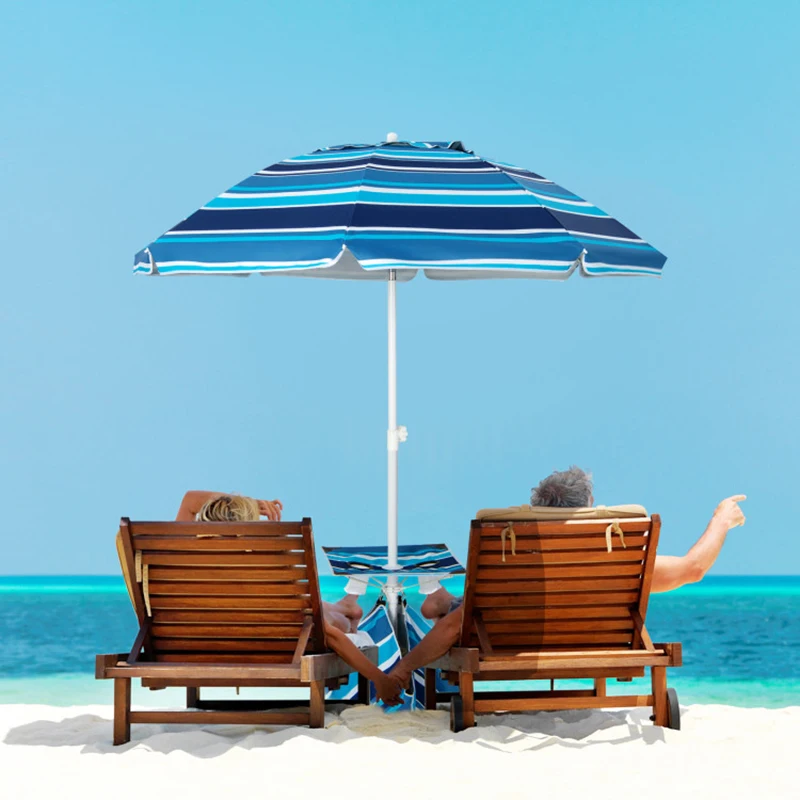 6,5-футовый Пляжный зонт для патио с подстаканником, столом и мешком с песком, уличные полосатые зонты Изображение 0 