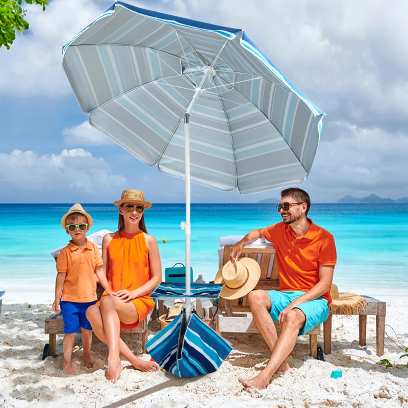 6,5-футовый Пляжный зонт для патио с подстаканником, столом и мешком с песком, уличные полосатые зонты Изображение 1 