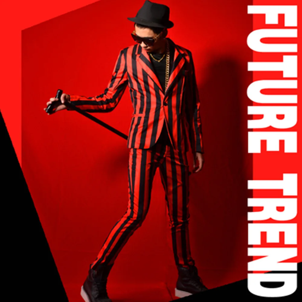 Молодежный поп-певец ночного клуба в британском стиле, DSDJ, повседневный костюм в красную и черную полоску, мужская одежда для выступлений в баре