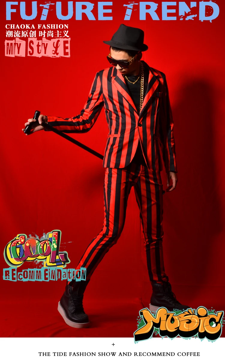 Молодежный поп-певец ночного клуба в британском стиле, DSDJ, повседневный костюм в красную и черную полоску, мужская одежда для выступлений в баре Изображение 4 