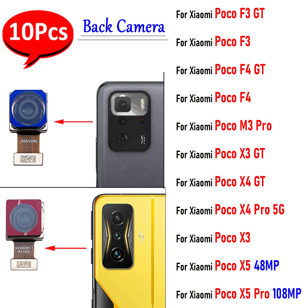 10 шт., Протестированный Гибкий Кабель для задней камеры, Модуль Основной Камеры, Запасные Части Для Xiaomi Poco F3 F4 X3 X4 GT M3 X4 X5 Pro 5G