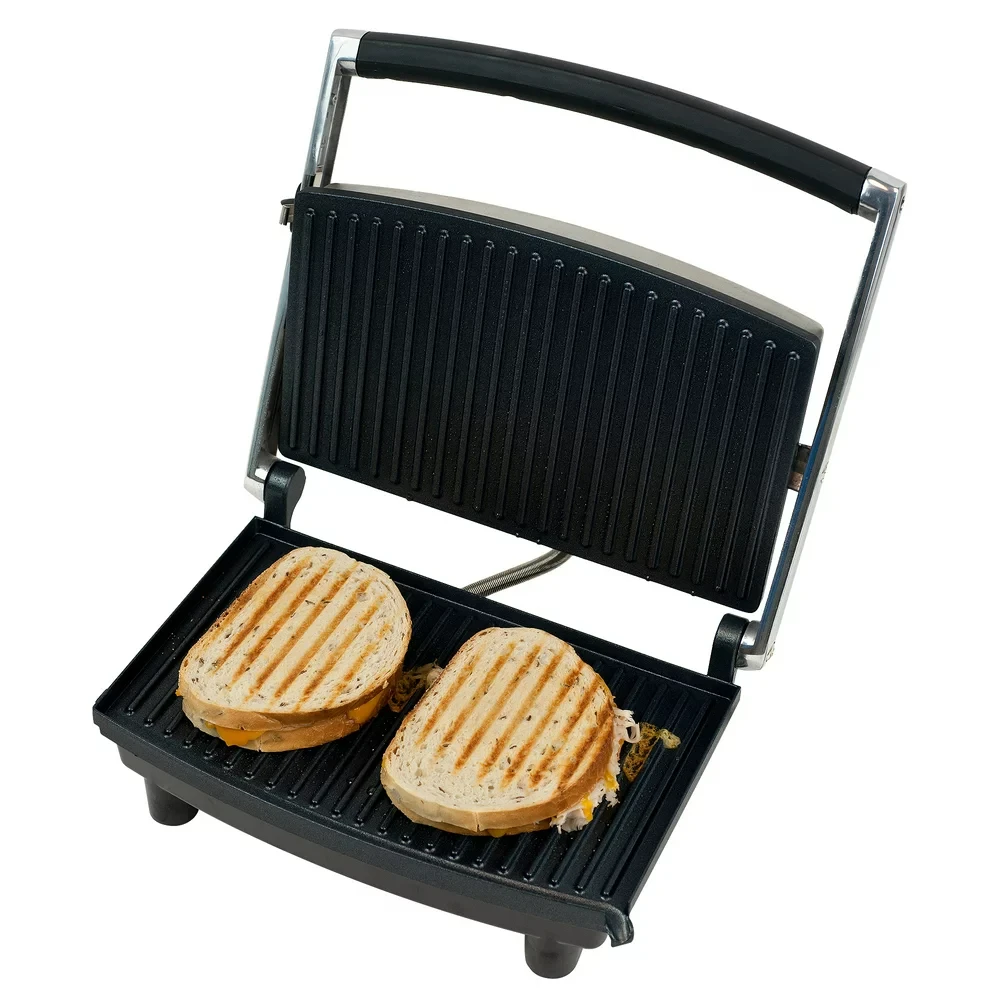 Гриль и устройство для приготовления сэндвичей для здорового приготовления пищи – Гриль для помещений с поддоном для капель (серебристый)