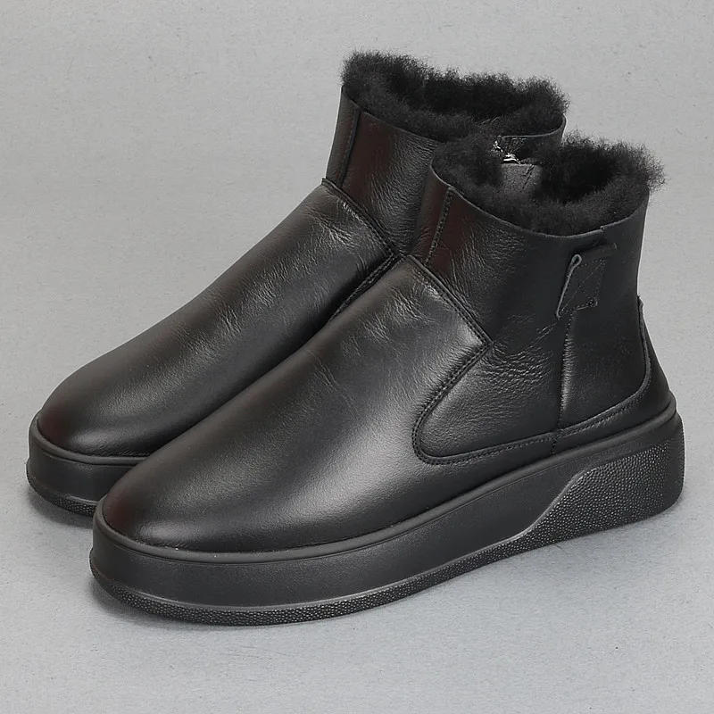 Зимние мужские ботинки, теплые и защищающие от холода зимние ботинки на меху, мужские уличные кожаные флисовые ботинки с высоким берцем, мужские