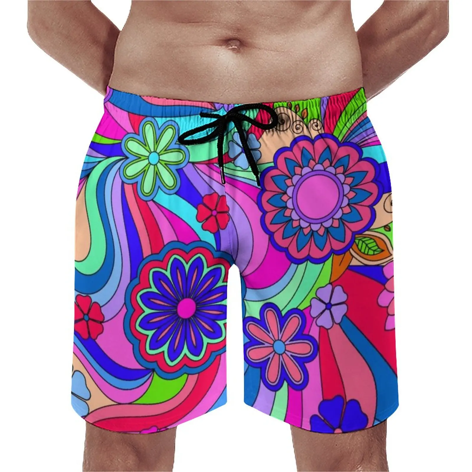 Пляжные Шорты Hippy Flower Power Забавные Пляжные Плавки С Цветочным Принтом Мужские Быстросохнущие Спортивные Модные Пляжные Короткие Брюки
