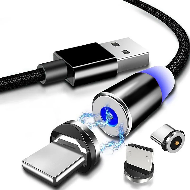 Магнитный кабель с поворотом на 360 Градусов, Быстрое зарядное устройство с магнитом, кабель Micro USB C Type C Для мобильного телефона iPhone Xiaomi, провод, Шнур