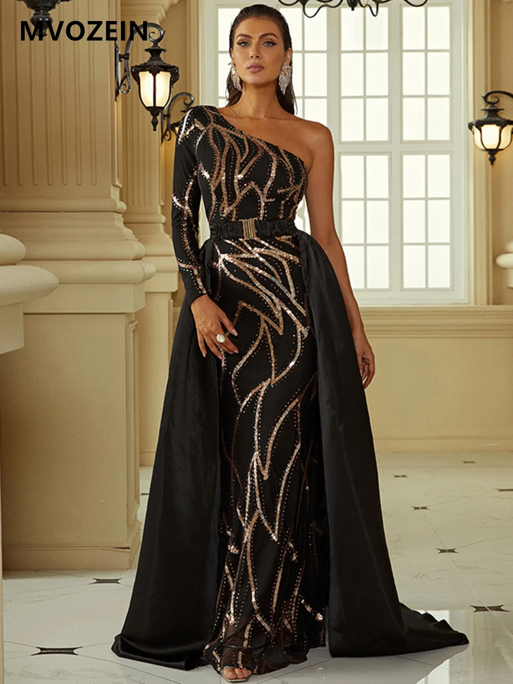 Элегантные Вечерние платья MVOZEIN с одним плечом для женщин 2023, Длинные вечерние платья с рукавами, вечерние платья
