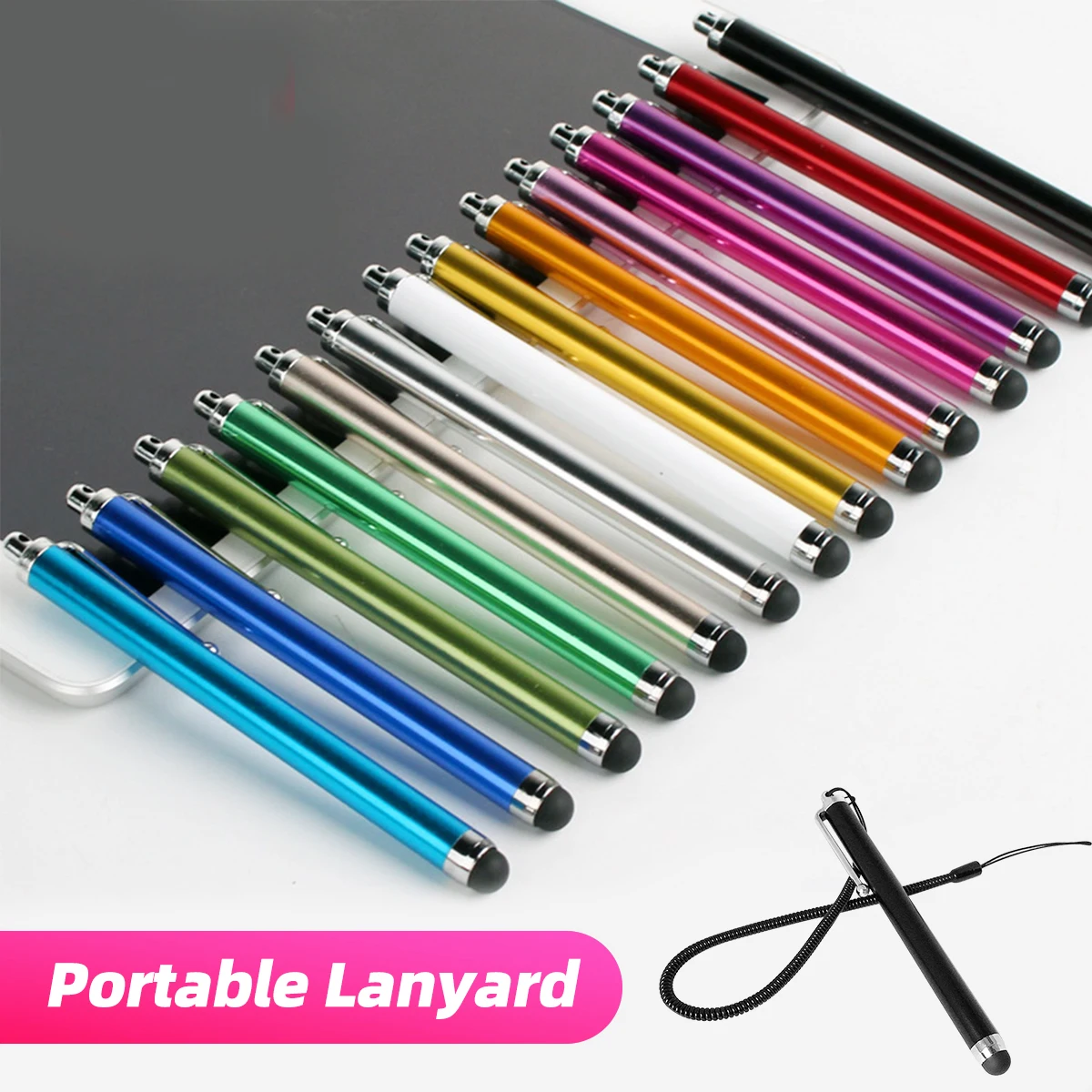 Металлическая емкостная ручка Красочные стилусы с сенсорным экраном с зажимом для Iphone Samsung Smart Phone Tablet Прямая поставка
