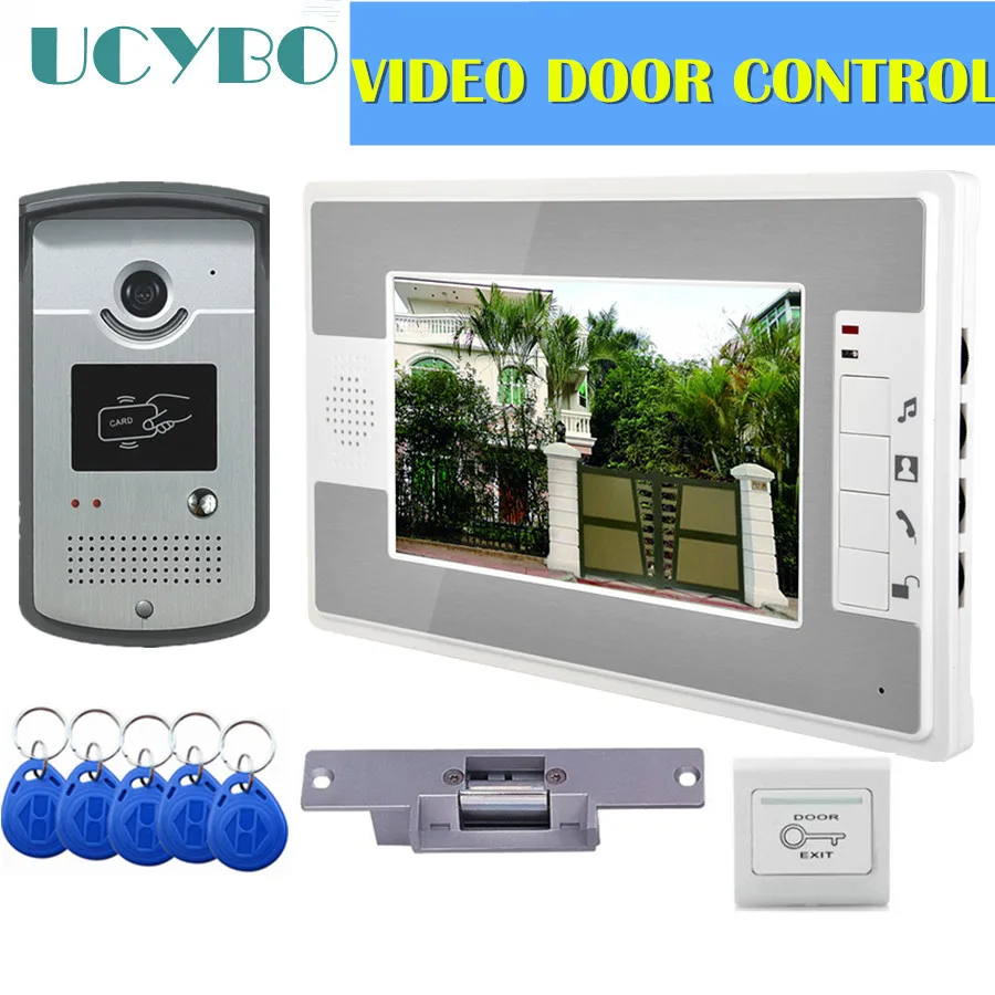 видеодомофон система контроля доступа дверная камера водонепроницаемый 1000TVL RFID электрический дверной замок 7 