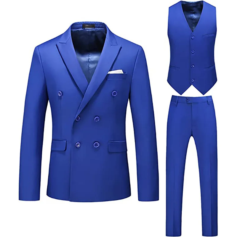 (Куртка + жилет + брюки) Мужской костюм-тройка, Новый однотонный приталенный бутик деловой модной мужской одежды, комплект костюмов