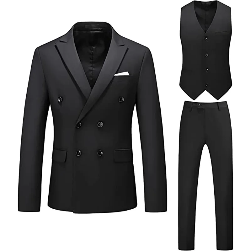(Куртка + жилет + брюки) Мужской костюм-тройка, Новый однотонный приталенный бутик деловой модной мужской одежды, комплект костюмов Изображение 1 