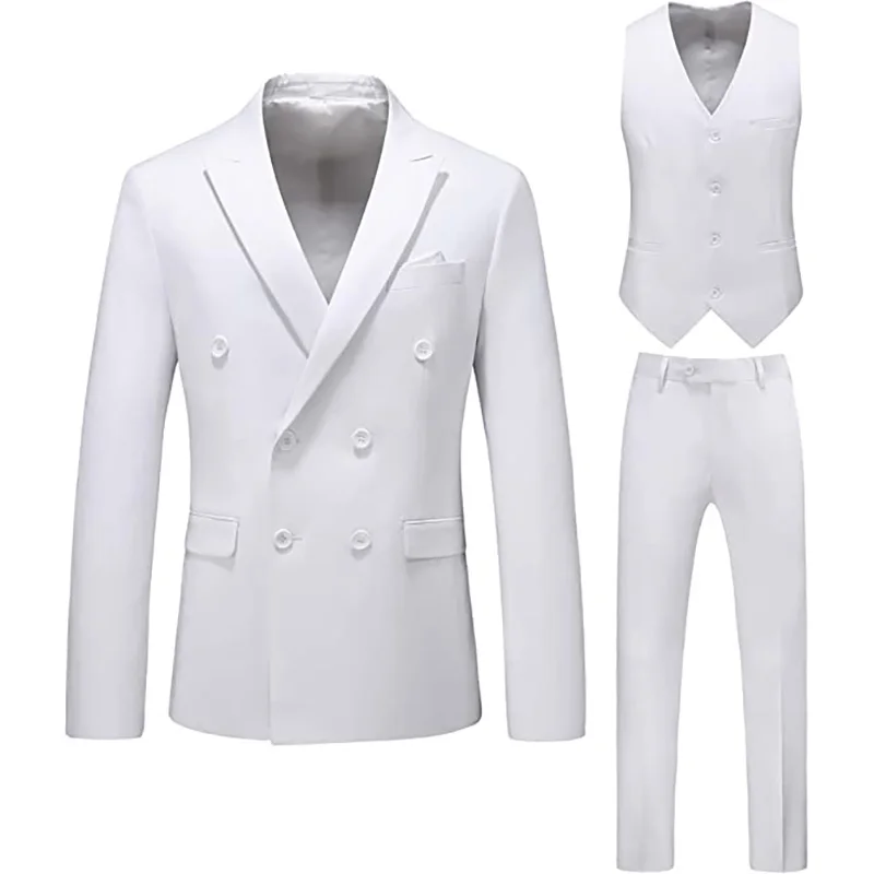 (Куртка + жилет + брюки) Мужской костюм-тройка, Новый однотонный приталенный бутик деловой модной мужской одежды, комплект костюмов Изображение 3 