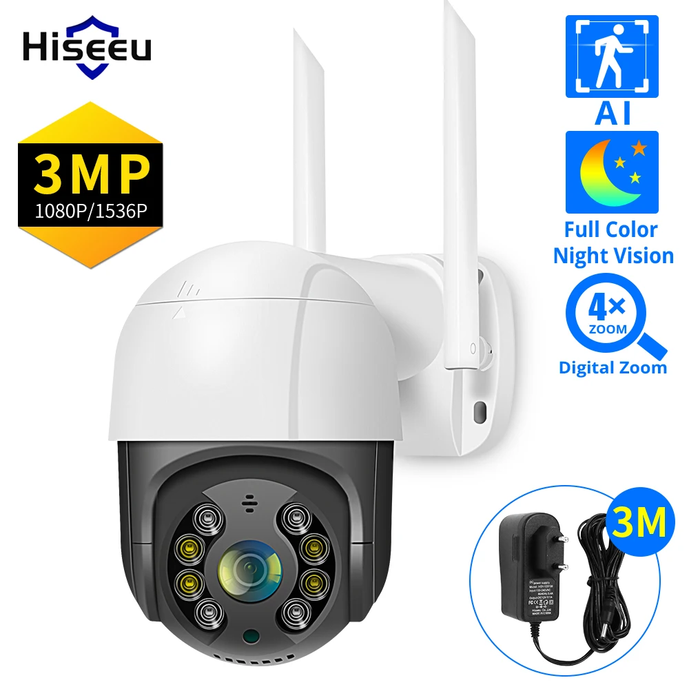 Hiseeu 1080P Wifi PTZ IP-камера 5x Цифровой Зум AI Обнаружение человека Цветное Ночное Видение ONVIF Беспроводное Видеонаблюдение Защита Безопасности C