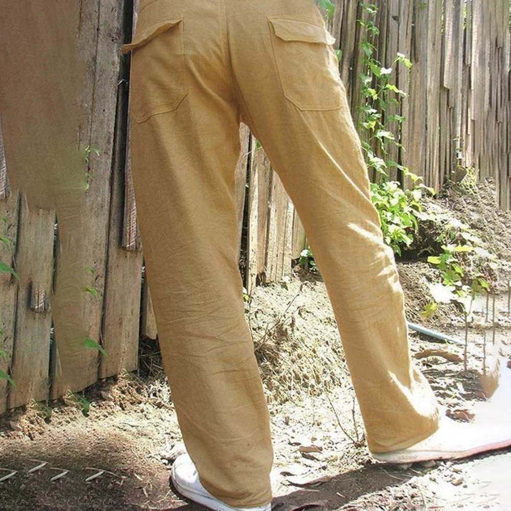 Взрывной модный мужской простой дизайн, однотонные прямые брюки, Модные повседневные спортивные брюки с завязками, Свободные широкие брюки Изображение 4 