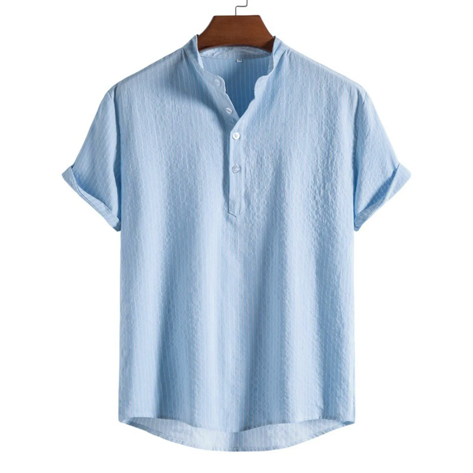 Мужская Однотонная Рубашка, Гавайская Блузка, Повседневные Модные Рубашки, Топы с коротким рукавом 2023, Свободная Негабаритная Повседневная Футболка Для Мужчин Изображение 4 
