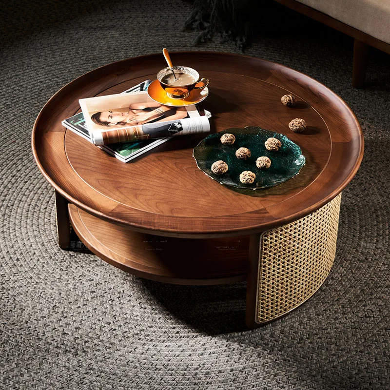 Деревянные круглые журнальные столики, современный промышленный Низкий столик из ротанга, Дизайнерский Мини-столик для ночного бара, мебель для гостиной