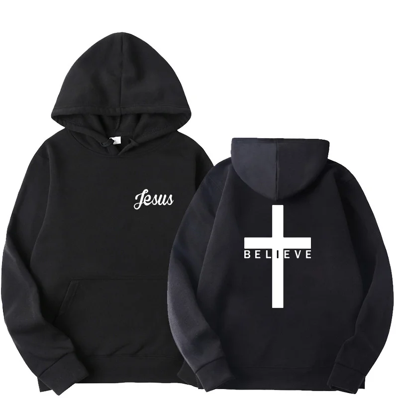 Мужская футболка Believe Cross Jesus с принтом плашек Man Design Топы на завязках Harajuku Весна Осень ded Уличная Спортивная Одежда Изображение 0 