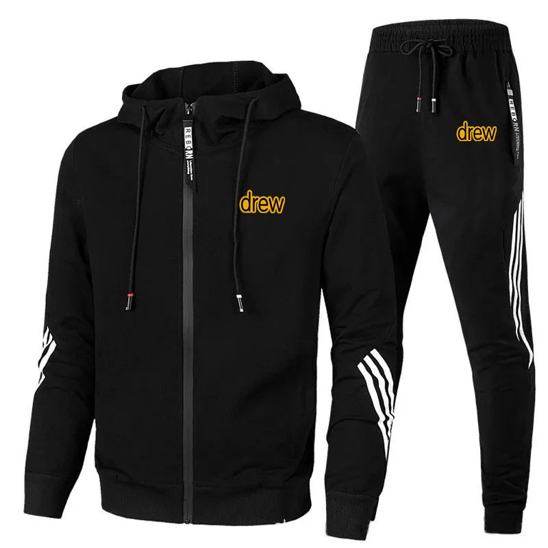 Новый модный мужской осенний спортивный комплект DREW на молнии, толстовка и спортивные штаны, куртка из двух частей, ветрозащитный баскетбольный