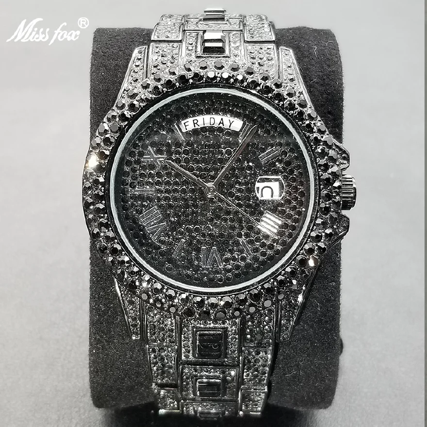 Новые Черные мужские часы Ice Out, Роскошные часы с датой Дня Муассанита, Модные водонепроницаемые наручные часы в стиле хип-хоп, 2022, самый продаваемый продукт Изображение 0 
